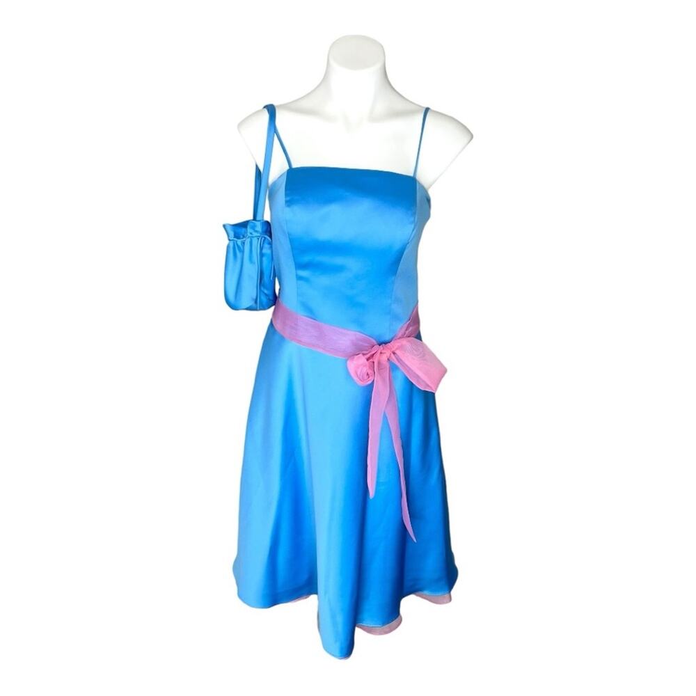 Y2K Blue Pink Satin Formal Dress Size XS/S Forever Yours International Bag